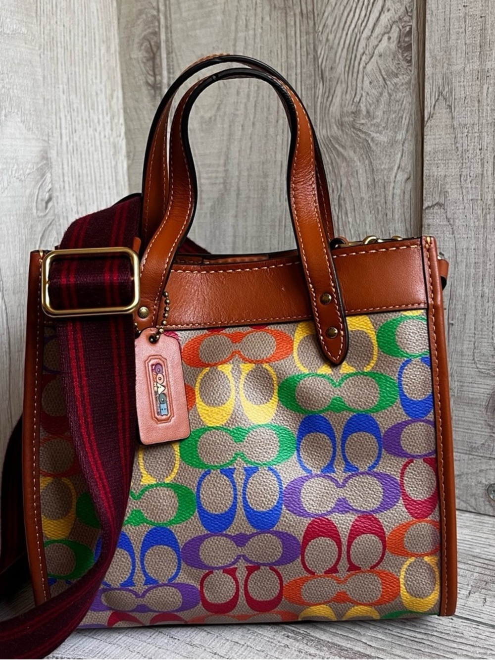 Coach Multicolor Signature Canvas Crossbody with Brown Leather Trim - Picture 2 of 13
